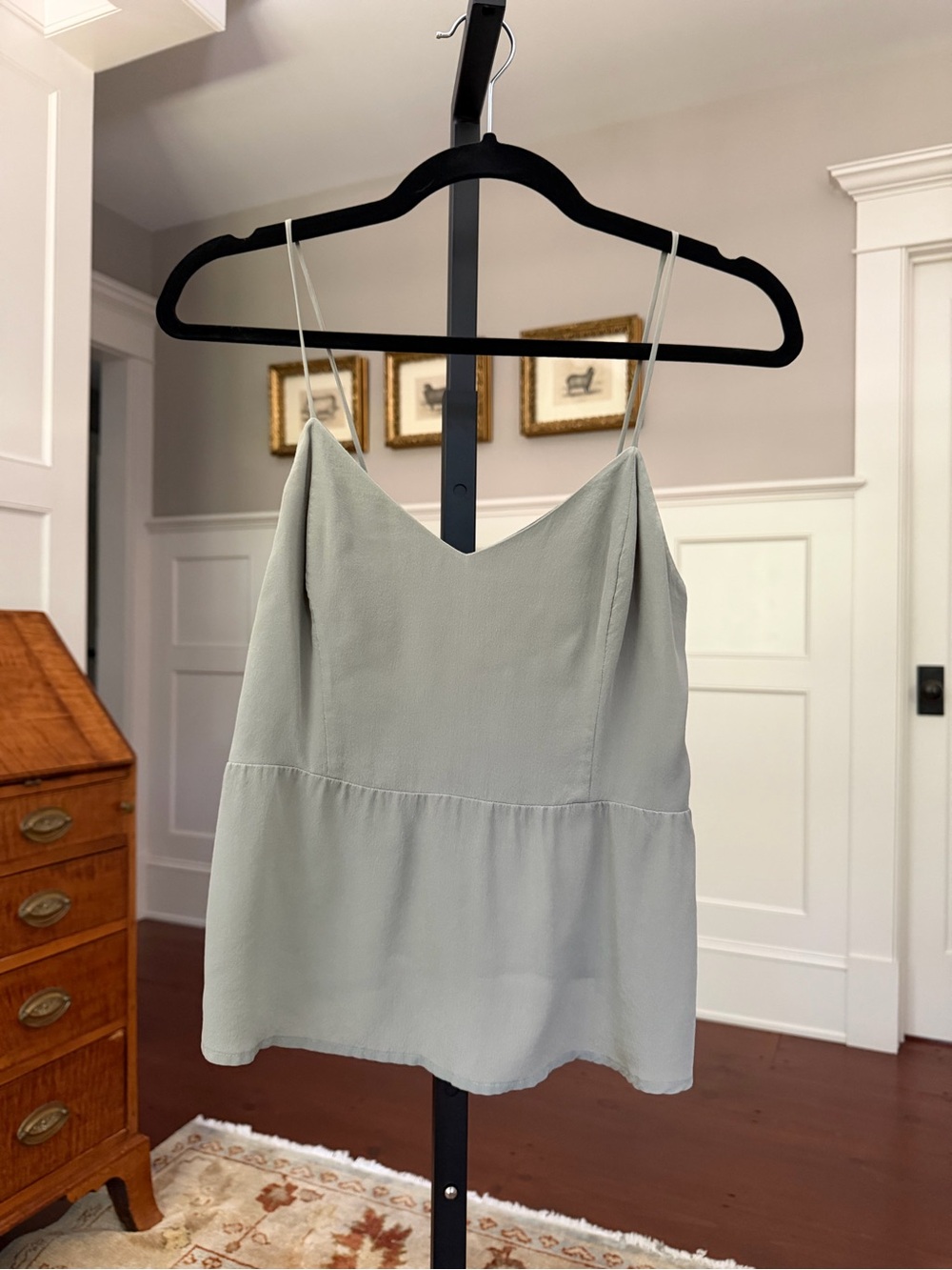 Bella Luxx 100% Silk Sage Spaghetti Strap Peplum Camisole